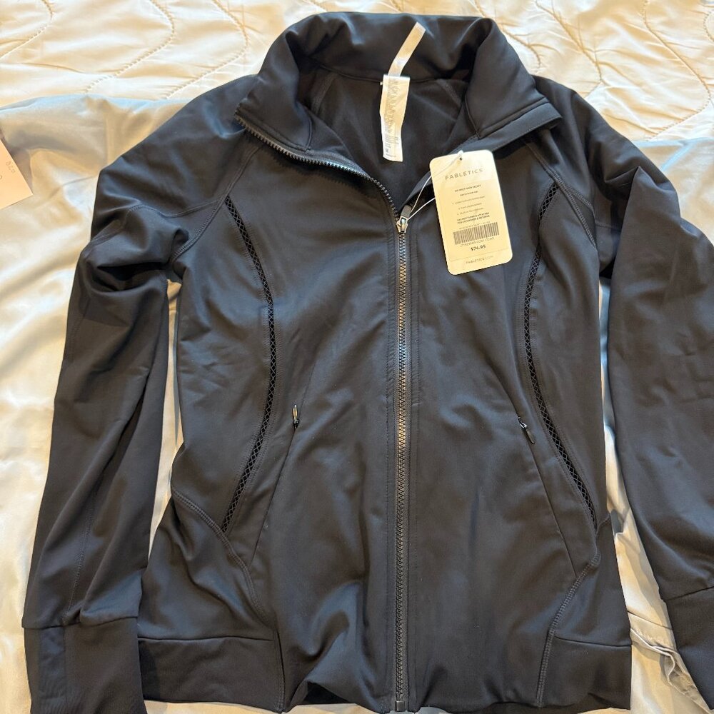 Fabletics Black Full-Zip Athletic Bomber Jacket
